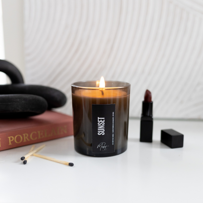 BOUGIE À LA CIRE DE SOJA SUNSET - RÉCIPIENT DE LUXE AVEC BOÎTE