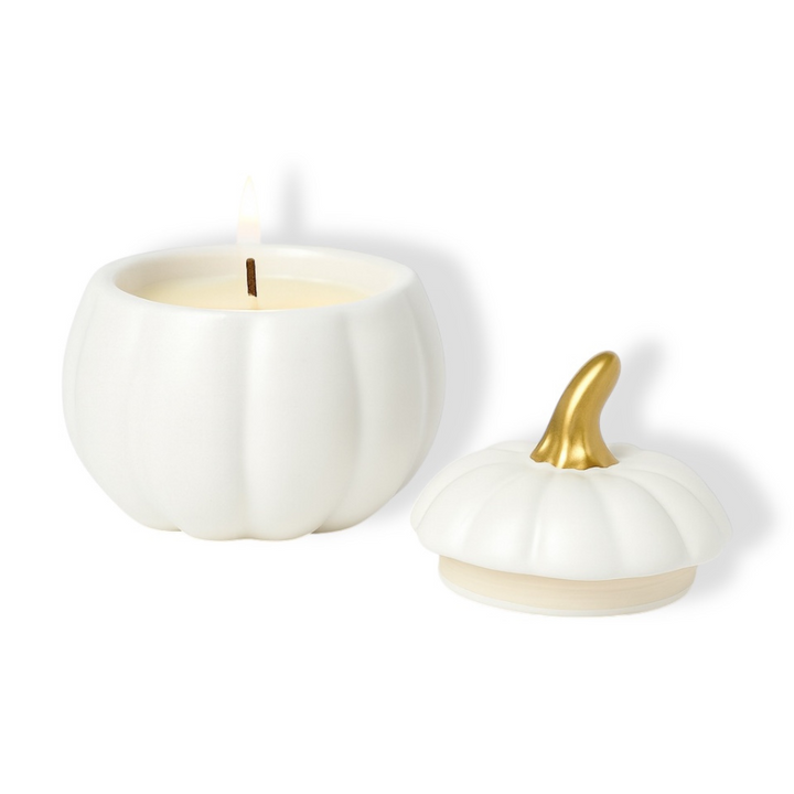 WHITE PUMPKIN CERAMIC CANDLE - LIMITED QUANTITY