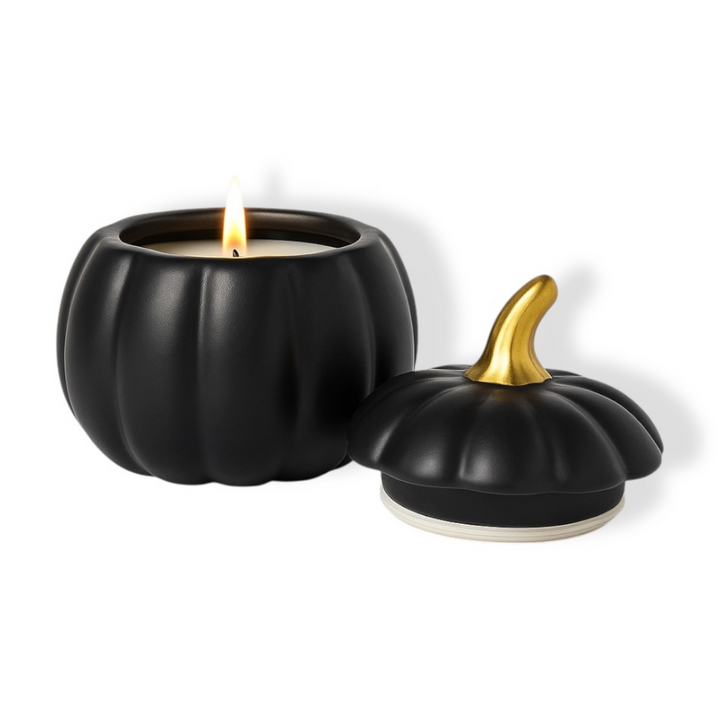 BLACK PUMPKIN CERAMIC CANDLE - LIMITED QUANTITY