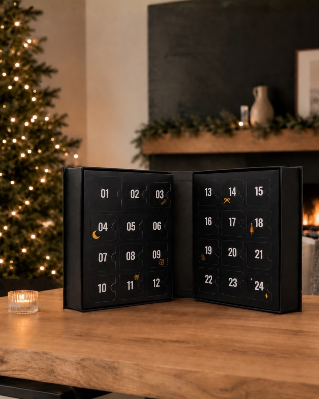 PREORDER - SHIPS 2nd WEEK OF OCTOBER - TEALIGHT ADVENT CALENDAR - 24 NIGHTS OF TEALIGHTS