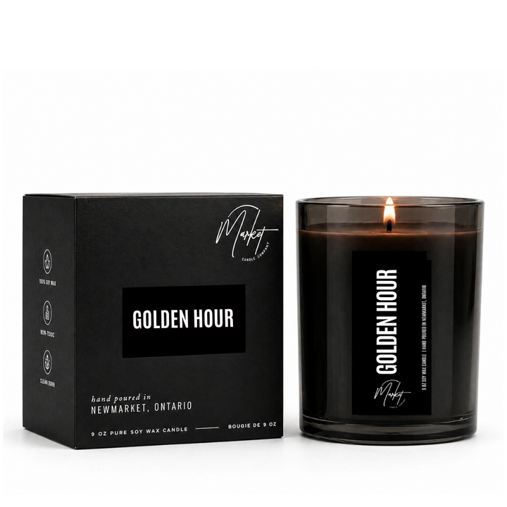 BOUGIE À LA CIRE DE SOJA GOLDEN HOUR - RÉCIPIENT DE LUXE AVEC BOÎTE