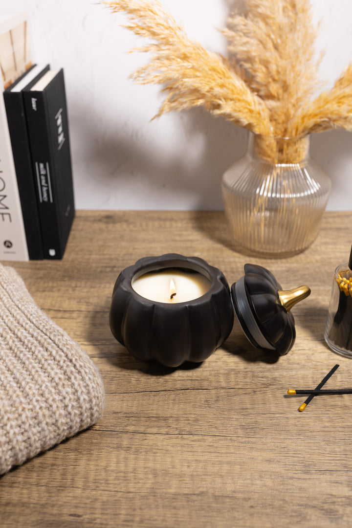 BLACK PUMPKIN CERAMIC CANDLE - LIMITED QUANTITY