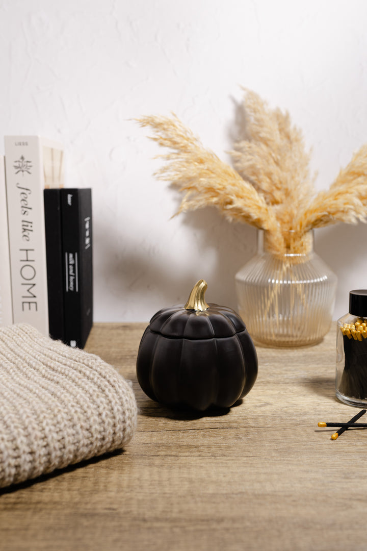 BLACK PUMPKIN CERAMIC CANDLE - LIMITED QUANTITY