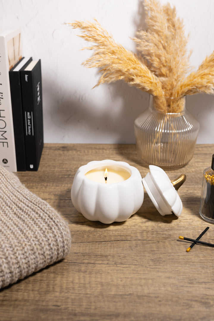 WHITE PUMPKIN CERAMIC CANDLE - LIMITED QUANTITY
