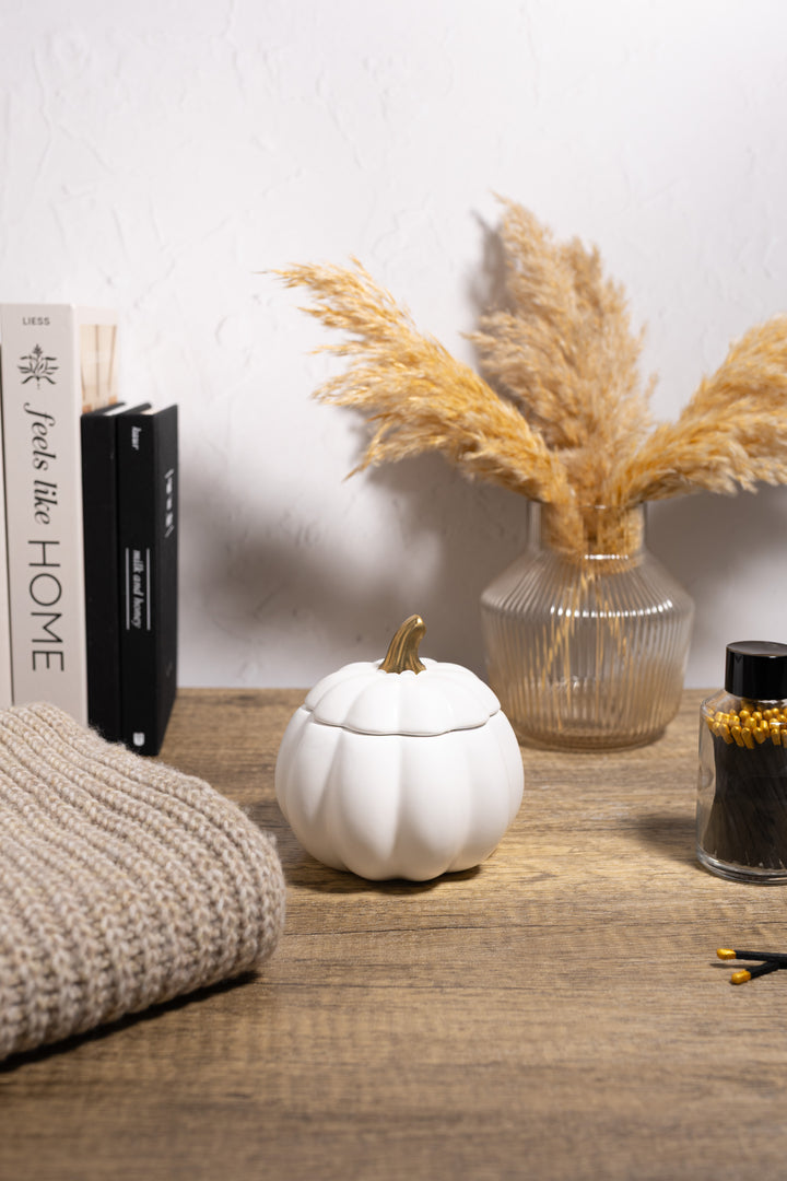 WHITE PUMPKIN CERAMIC CANDLE - LIMITED QUANTITY