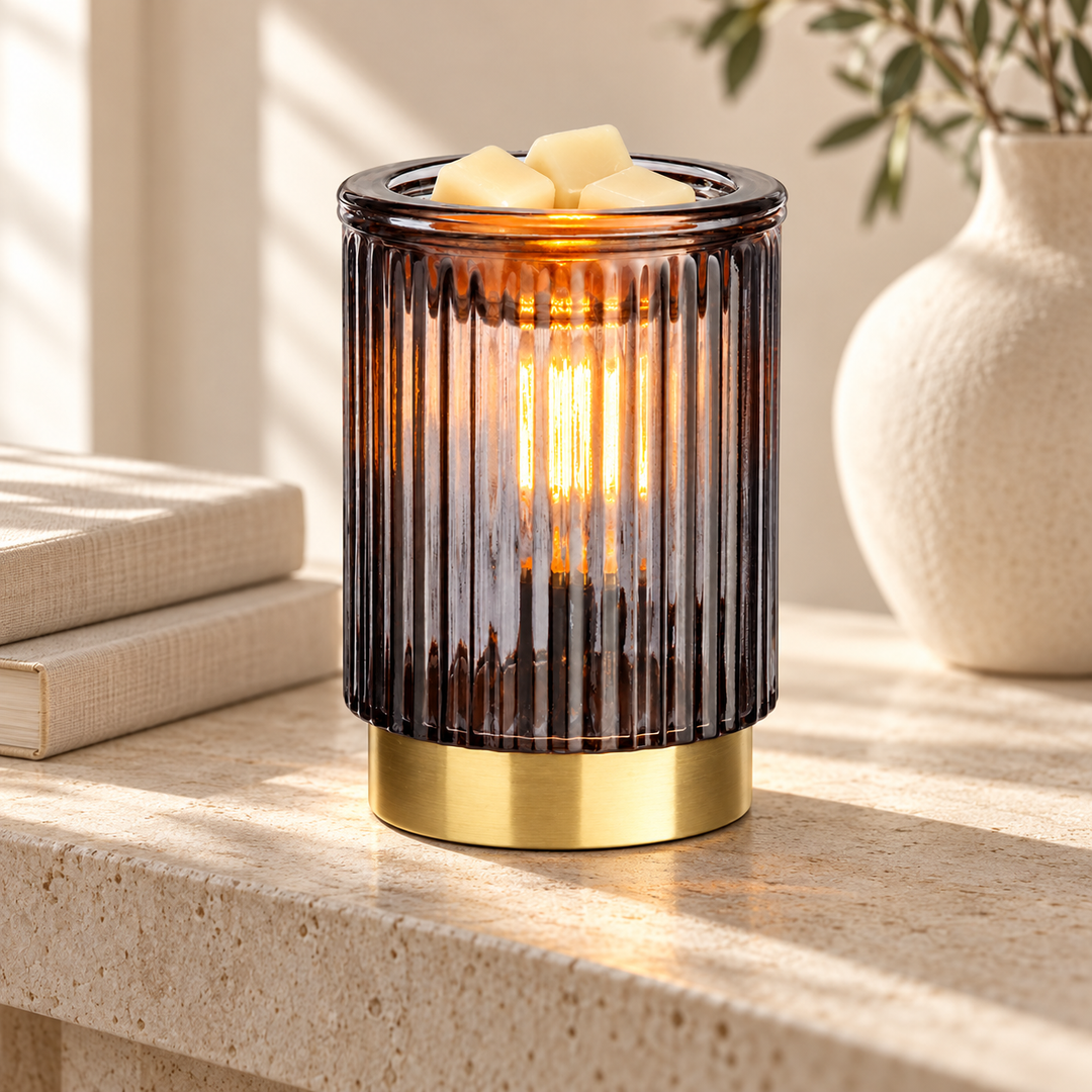 WAX WARMER - TABLE TOP - BLACK FLUTED GLASS