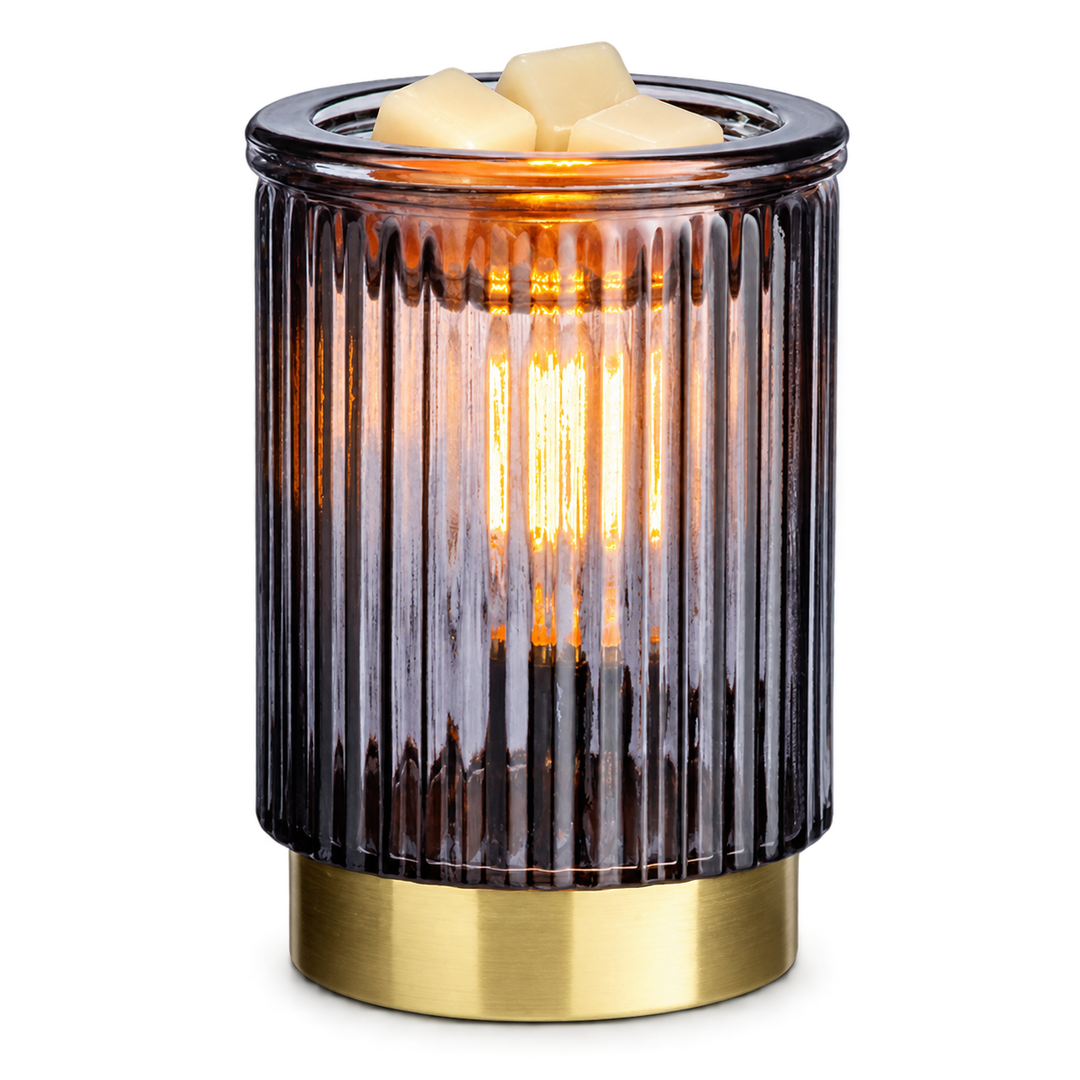 WAX WARMER - TABLE TOP - BLACK FLUTED GLASS