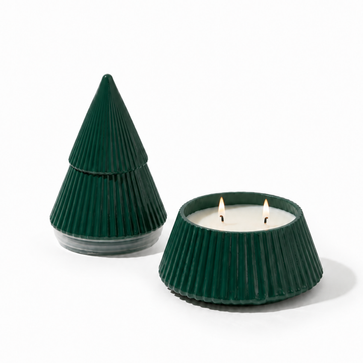 GREEN RIBBED CHRISTMAS TREE SOY CANDLE