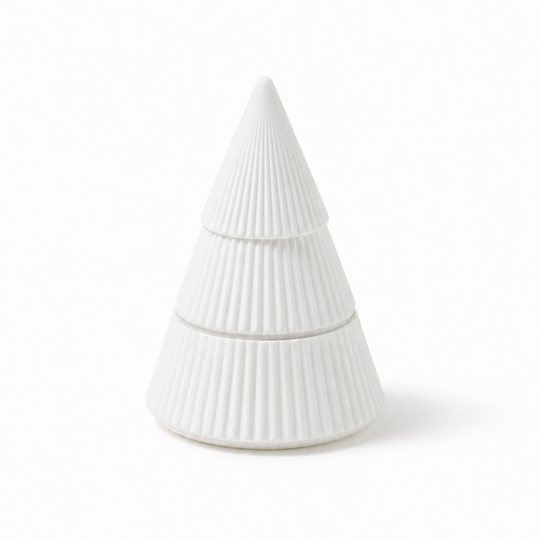 WHITE RIBBED CHRISTMAS TREE SOY CANDLE