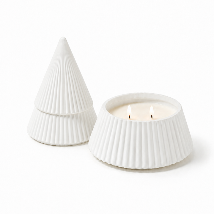 WHITE RIBBED CHRISTMAS TREE SOY CANDLE