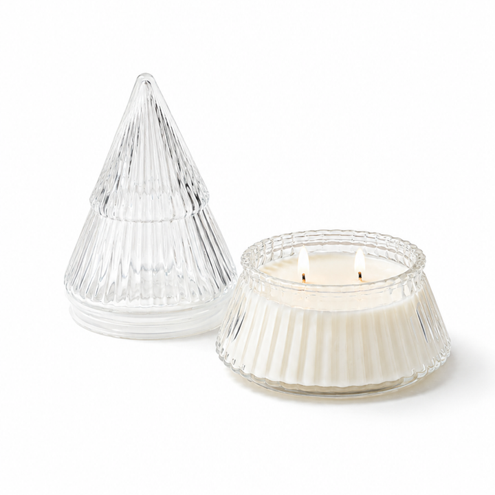 CLEAR RIBBED CHRISTMAS TREE SOY CANDLE